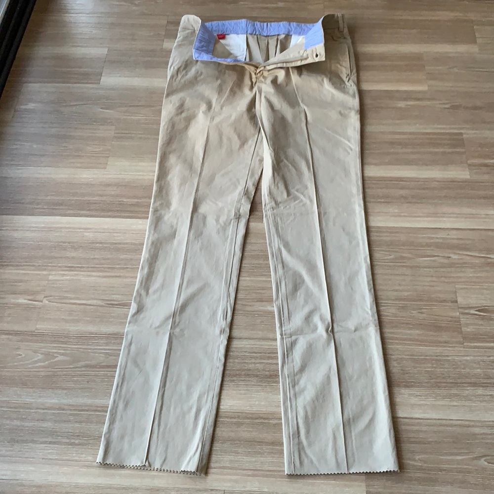 Frank’s made in USA (for tall men) trim fit plain front (khaki) unhemmed khakis